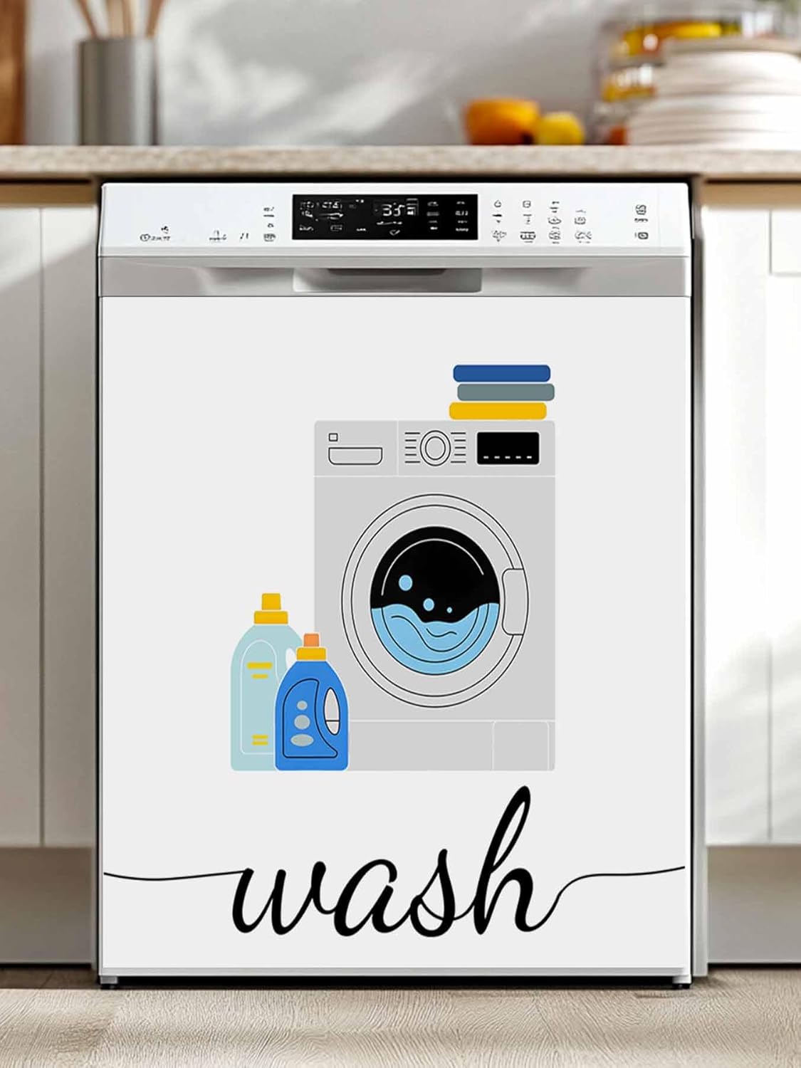 Laundry Room Dishwasher Magnet Cover, Modern Minimalist Washing Machine Refrigerator Magnets Covers for The Front Door, Reusable Dishwasher Panel Fridge Decal Cover for Home Appliance Decor 23''x26''
