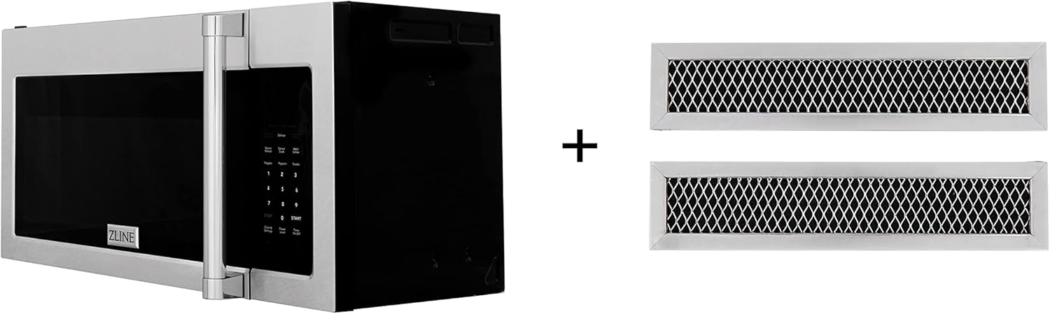 ZLINE 30 in. 1.5 cu. ft. Over-The-Range Microwave in Satin Stainless Steel with Traditional Handle and Set of 2 Charcoal Filters (MWO-OTRCFH-30-SS)