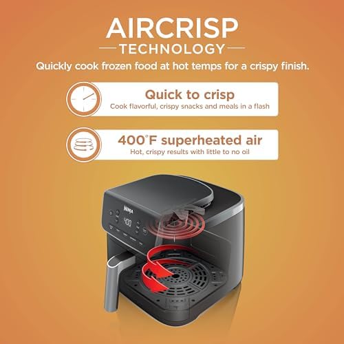 Ninja | Air Fryer | 5 QT Capacity | 5-in-1 Air Fry, Bake, Roast, Reheat, & Dehydrate | Air Crisp Technology | Nonstick Basket & Crisper Plate | Grey | AF142