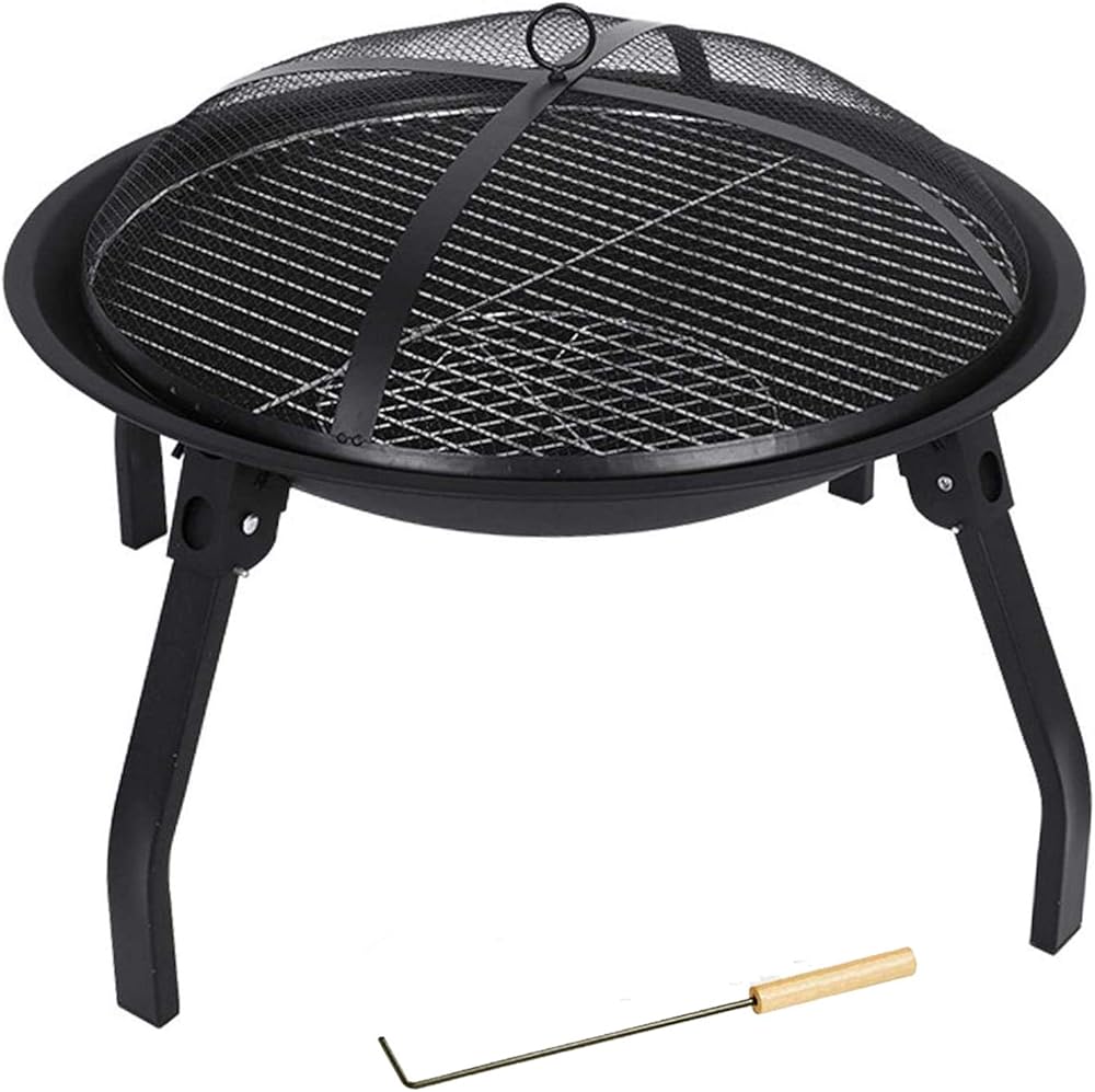 Foldable Round Fire Bowl, Outdoor Camping Fire Pits, with Firepalce Poker Waterproof Cover 22 Inch Patio Firepit