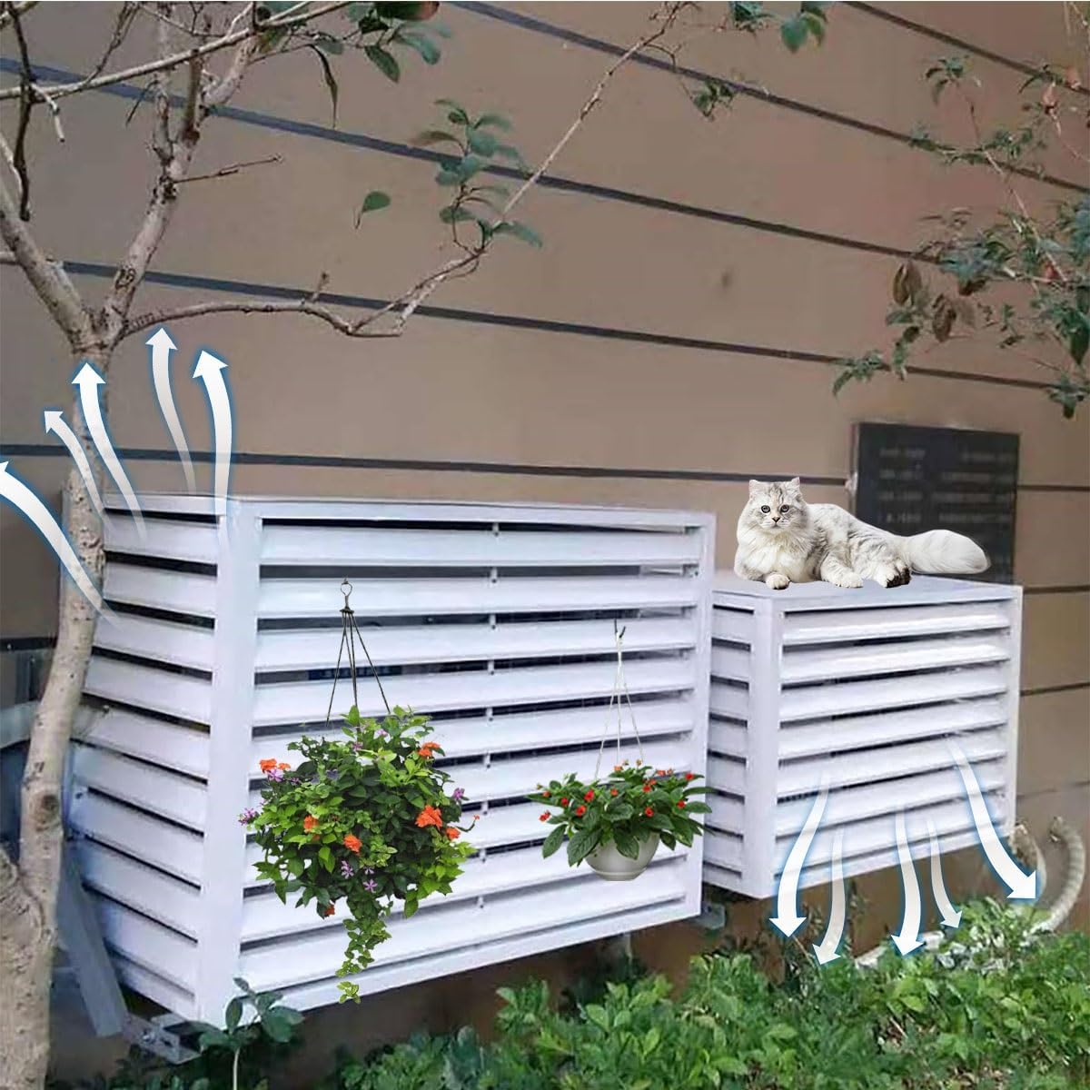 Air Conditioner Fence Air Conditioner Covers for Outside Units, All Weather Anti Theft AC Aluminum Condenser Protective Cover(White,110cm)