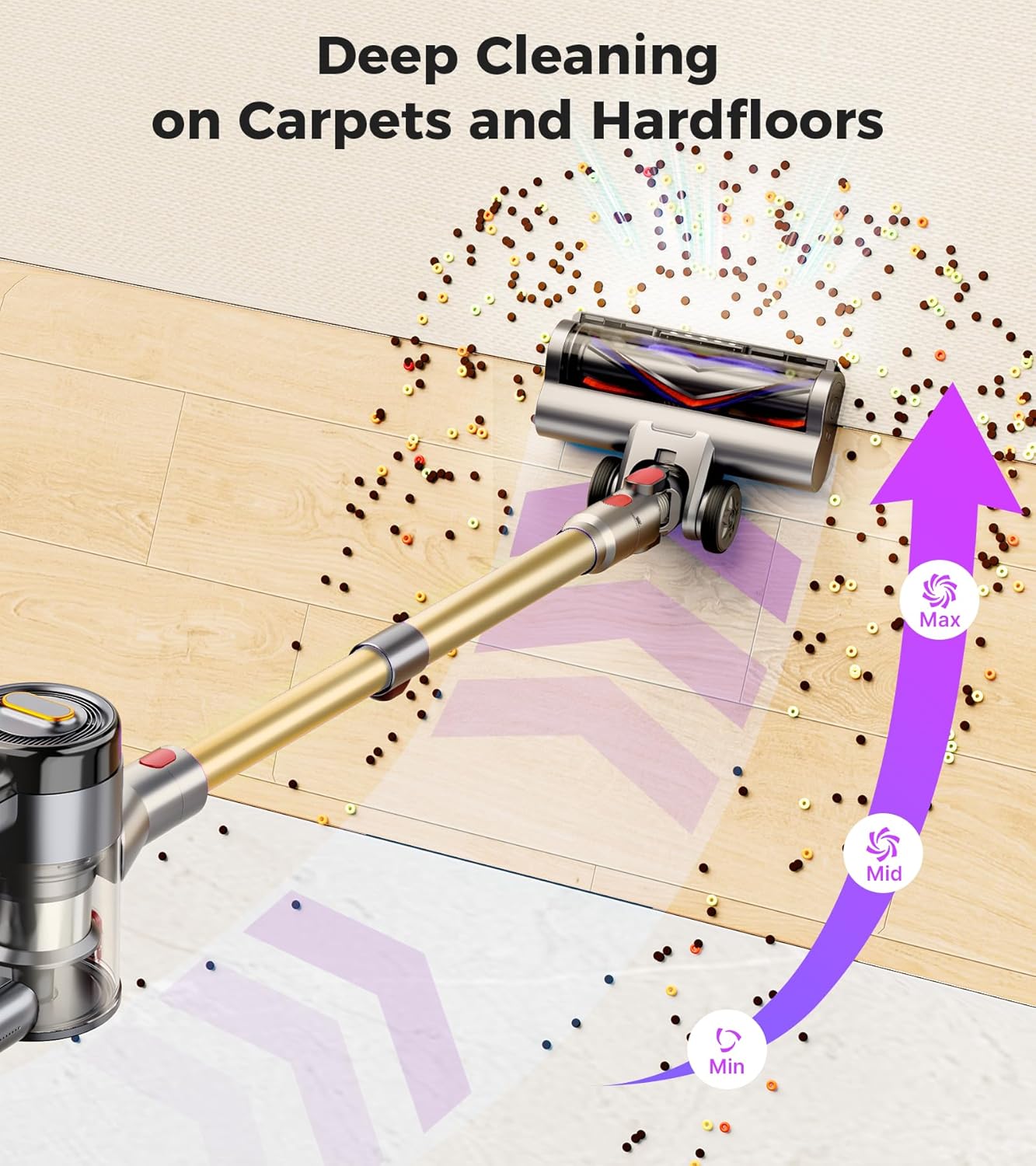 Cordless Vacuum Cleaner, 550W 45Kpa 60Mins Vacuum Cleaners for Home, Anti-tangle Stick Vacuum with Self-Standing, Wall Mount Charging, LDE Display, Wireless Vacuum for Carpet Pet Hair Hardfloor