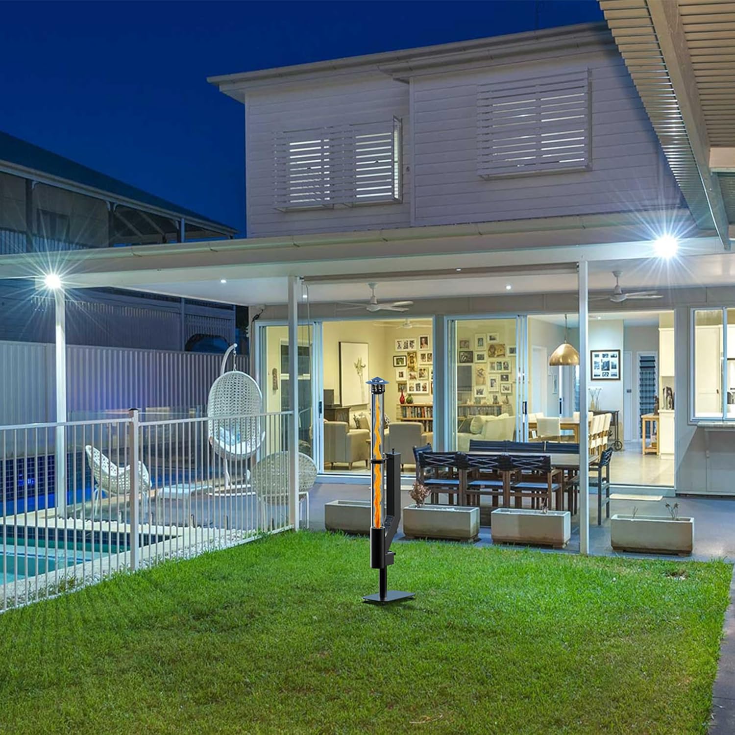 Smokeless Outdoor Pellet Fire Pit – Spiral Swirling Flame Column with Glass Tube, Creates Cozy Patio & Garden Ambience, Great for Backyard & Camping