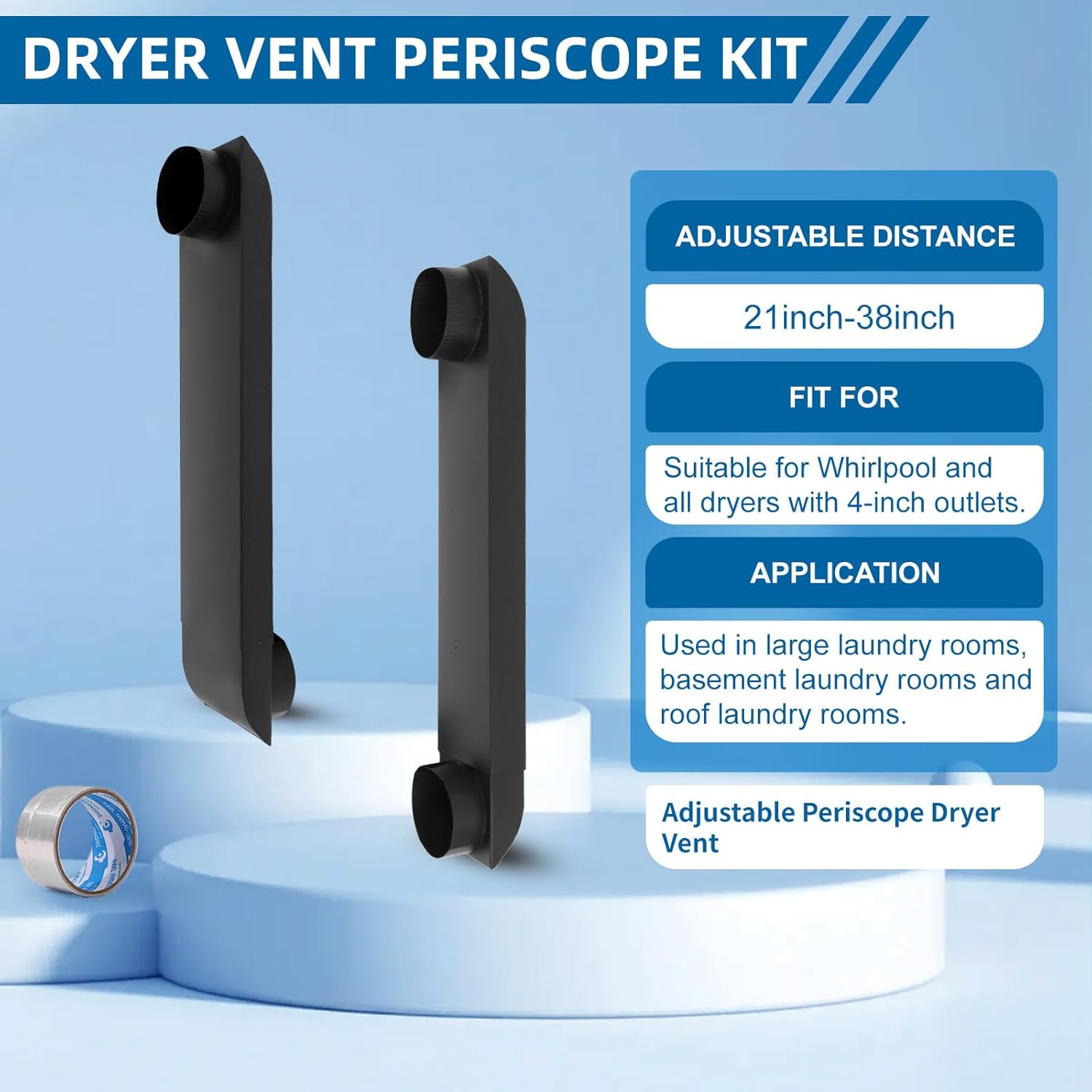 Periscope Dryer Vent Connector Kit, Upgraded 304 Stainless Steel Adjustable 21-38