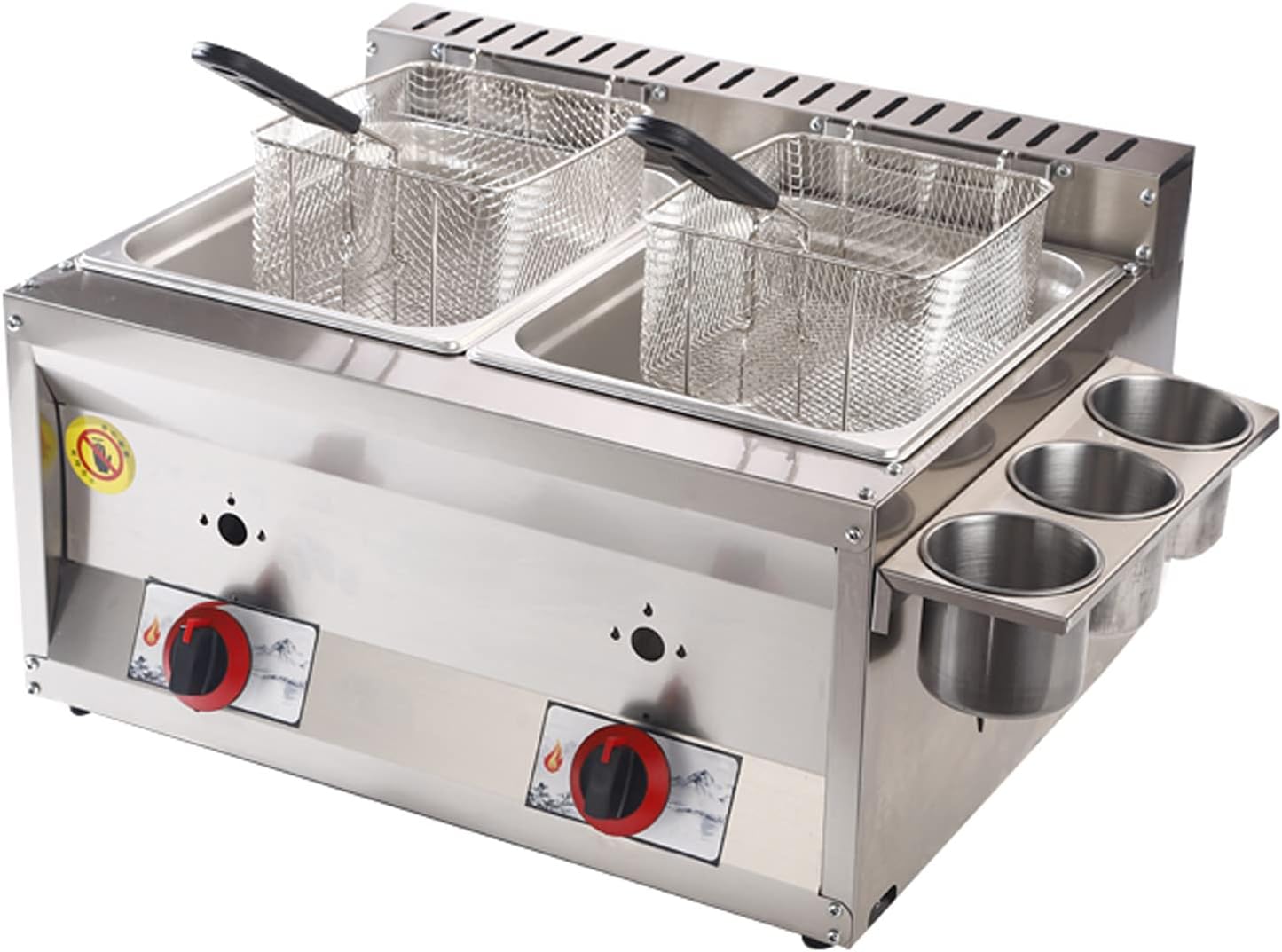 Premium Commercial Fryer, Gas Fryer With Spice Trough And 2 Stainless Steel Frying Baskets, Adjustable Firepower For Commercial And Home Use, Easy To Clean,Double Cylinder