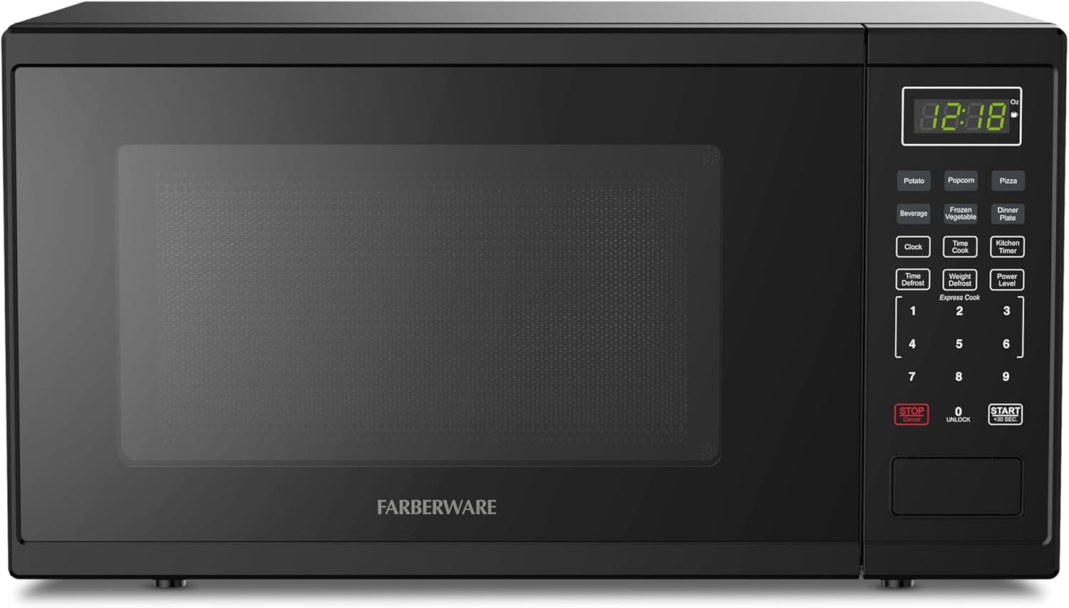 Farberware 1.1 Cu. Ft. Countertop Microwave Oven – 1000 Watts Power, Auto Cook Settings, Defrost, Easy Clean and Child Safety Lock - Black