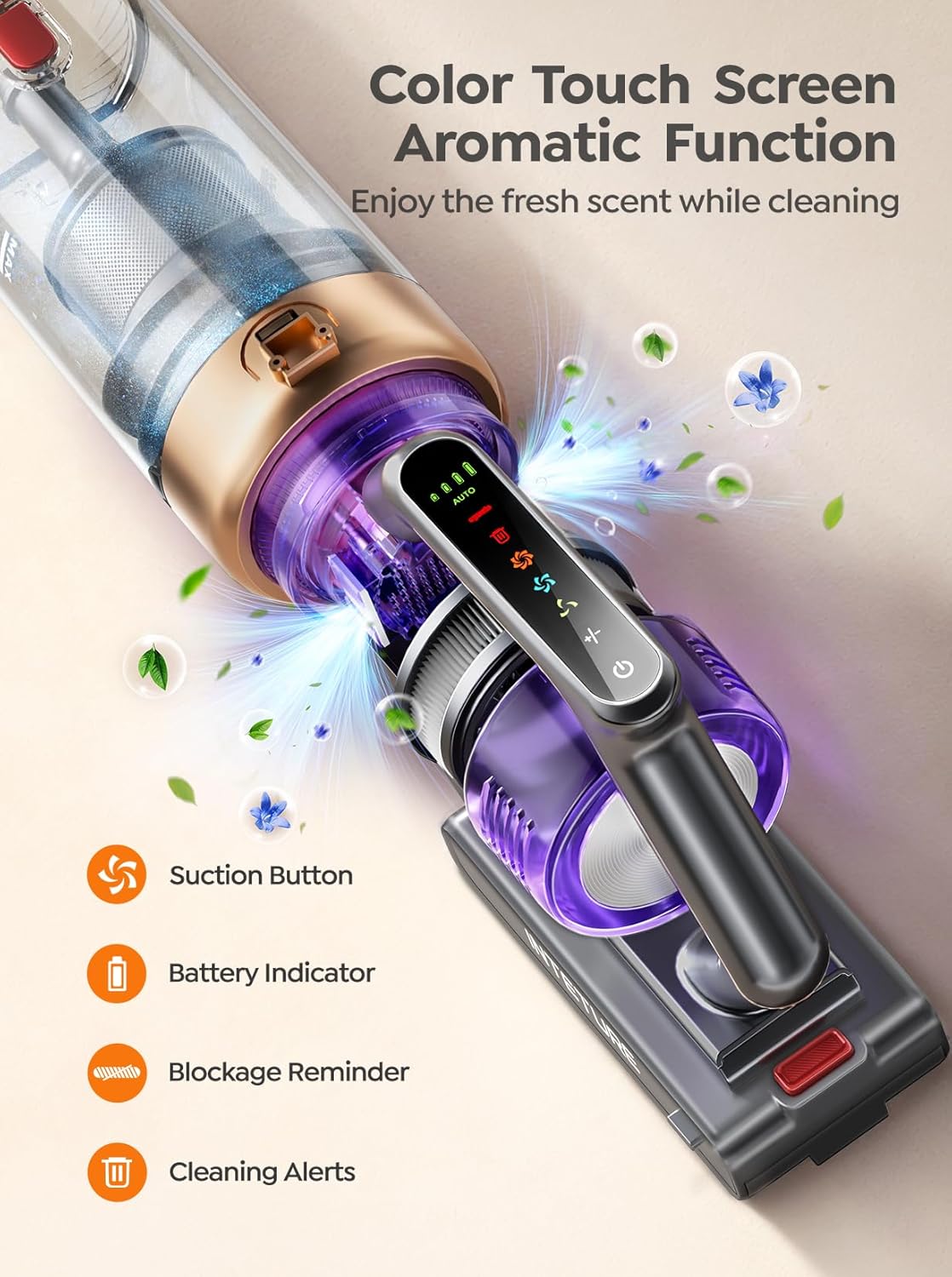 Cordless Vacuum Cleaner, 600W 50KPA 65 Mins Vacuum Cleaners for Home, Anti-Tangle Stick Vacuum with Touch Screen, Wall Mount Charging, Upgraded Vacuum Cordless for Pet Hair/Carpet/Floors
