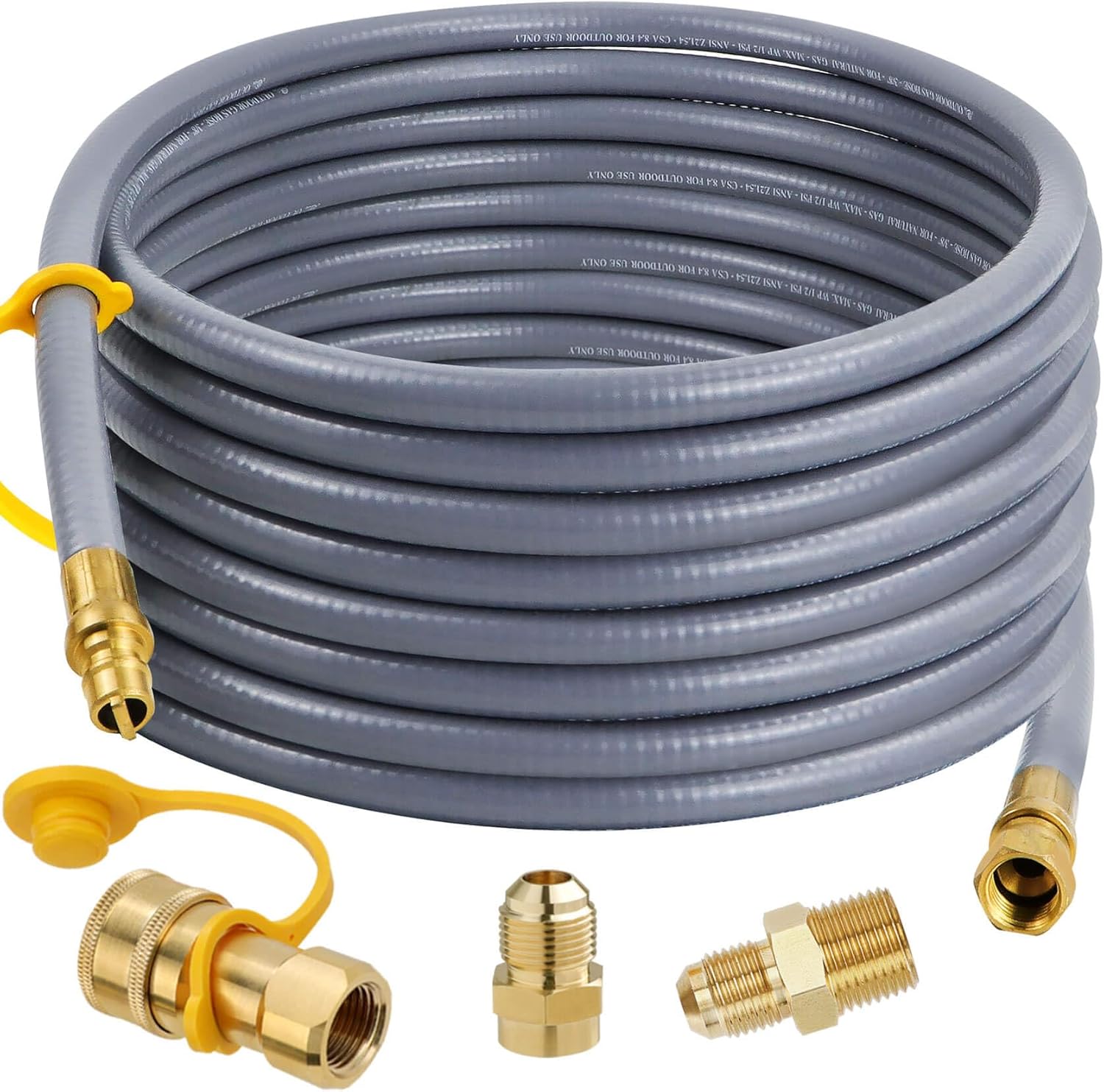 48FT 1/2 ID Natural Gas Hose for Generator with Quick Connect Fittings, Outdoor Natural Gas Line Hose for Grill with 1/2 Male Flare to 3/8 Female Flare Adapter - CSA Certified