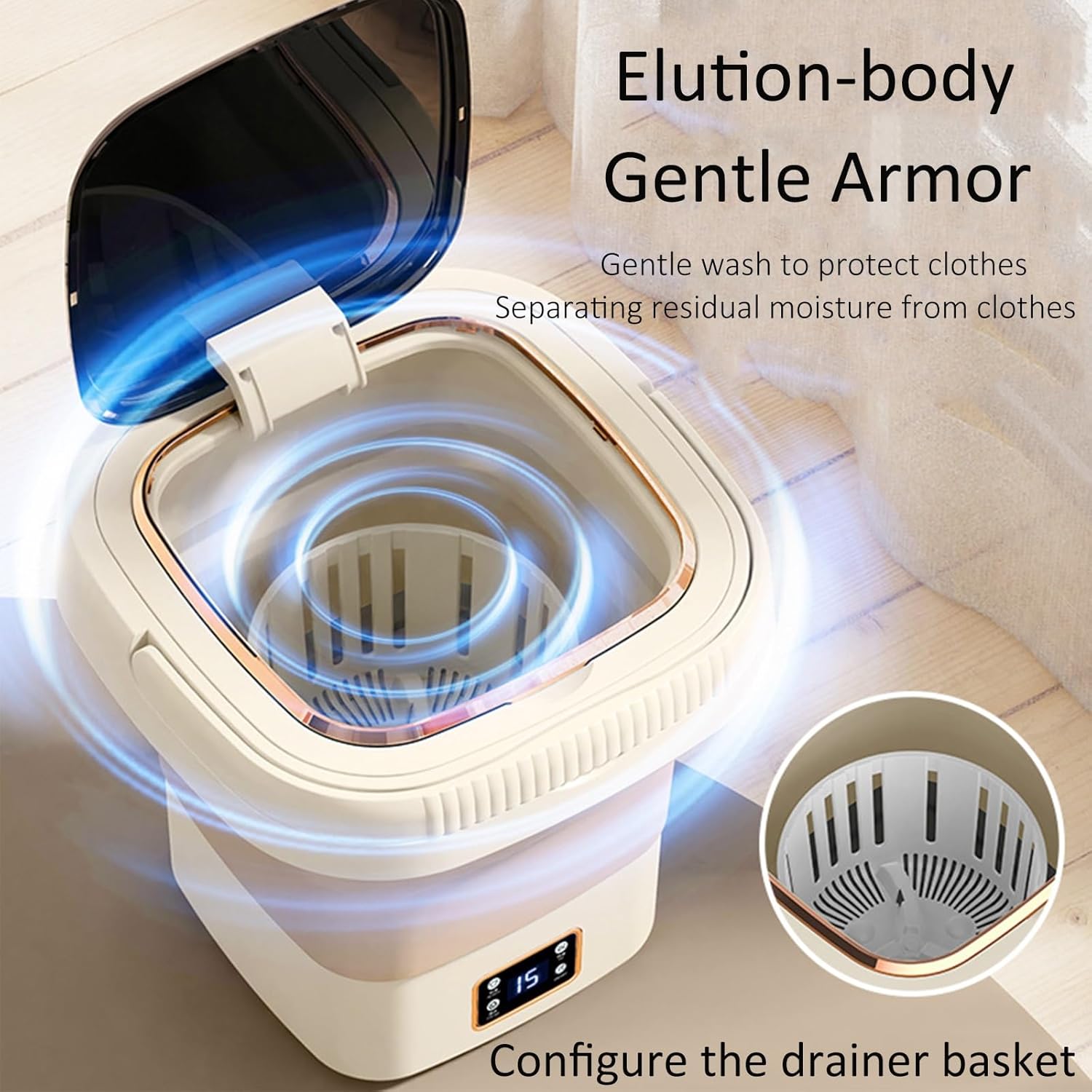 Portable Washing Machine, Mini Washer Foldable, Baby Washing Machine, Washing and Draining All in One, With Spin Cycle Basket, for Camping, Traveling, Apartments, Dorms, Rvs-110v ( Color : Beige , Siz