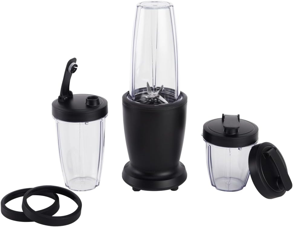 10-Piece Blender Set - Black - 300W - with 3 Jars (10oz, 16oz, 18oz) - 2 Drinking Lids - Stainless Steel Blade - 3 Jars - 3 Jar Lid - 1 Blade Assembly - 1 Main Body - 2 Cup Lids