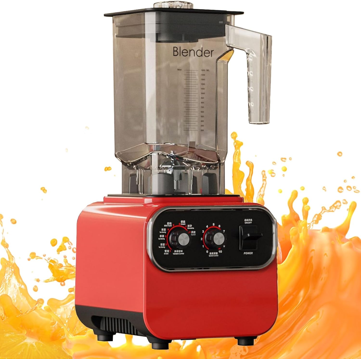 Ice Smoothies Fruit Food Processor Powerful Blender 1600W Heavy Juicer Mixer 10 Speed Commercial Grade Professional Blenders (Color : Red, Size : 110V)