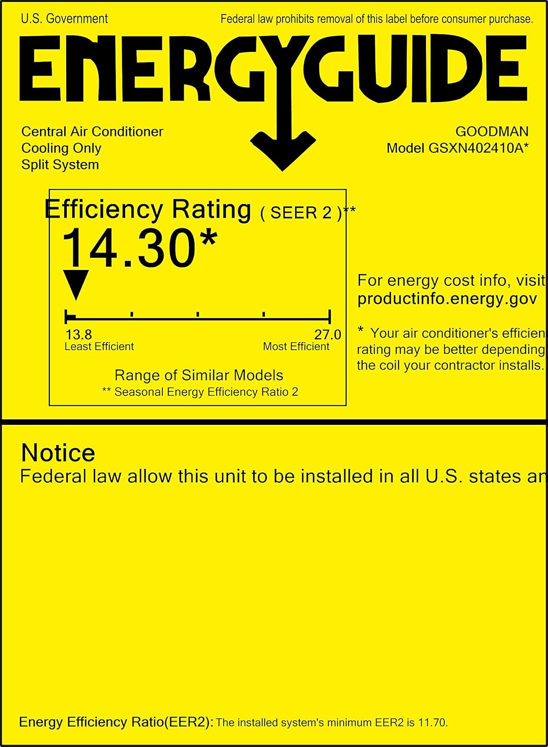 Goodman 2 Ton 14.5 SEER2 Air Conditioning System (Front Return - 5Kw Heat) - Free Thermostat Included - GSXN402410-AWUF310516-TX2N4A
