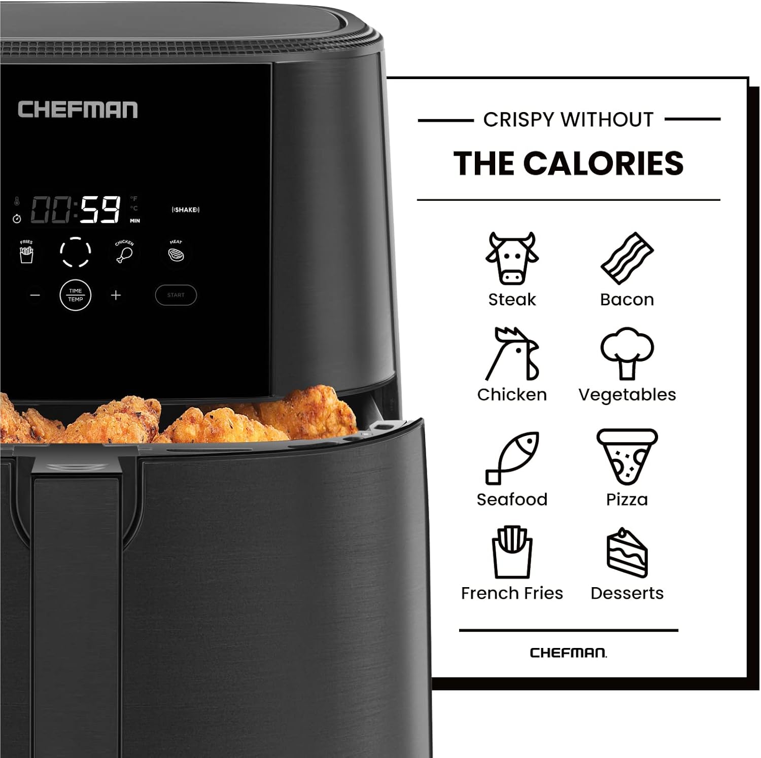Chefman TurboFry Touch Air Fryer, 8-Quart Family Size, One-Touch Digital Controls for Healthy Cooking, Presets for French Fries, Chicken, Meat, Fish, Nonstick Dishwasher-Safe Parts, Black