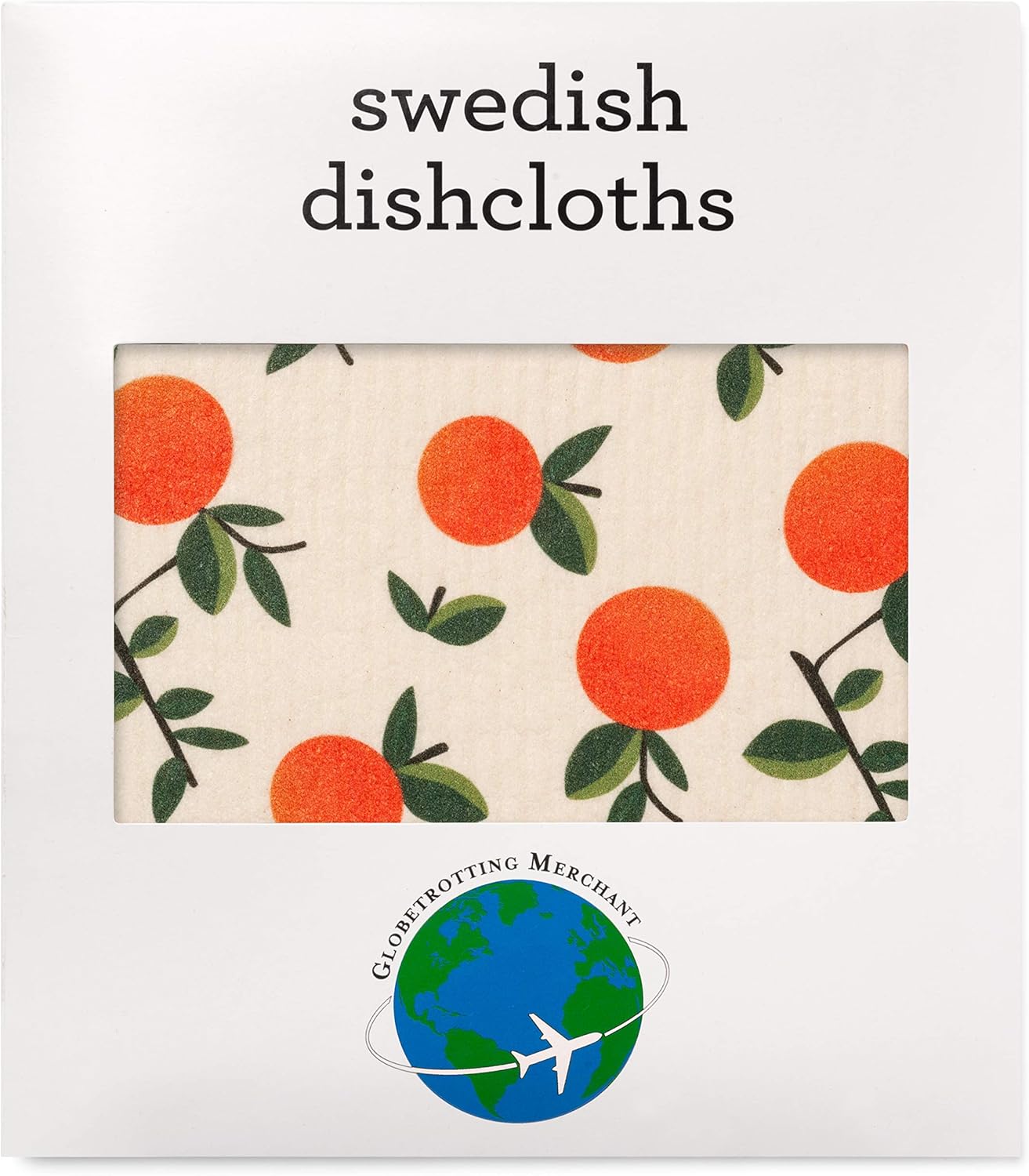 Swedish Dishcloths 3 Pack Oranges Print Reusable Sponges Kitchen Cleaning Cloth Dish Scrubber, Machine Washable, Measures 7.87”x6.88 inches.