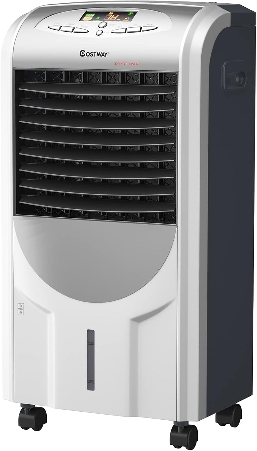 5-in-1 Air Cooler and Heater, Evaporative Air Conditioner with 3 Modes, 3 Speeds, 8-Hour Timer & 2 Ice Boxes, Portable Air Conditioner for Home, Office & Dorms