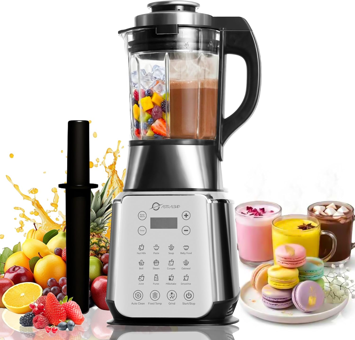 Glass Blenders for Kitchen – Stainless Steel Professional Blender for Smoothies 1500W Motor, Food Processor Combo 9 Adjustable Speeds, 14 Preset Programs, BPA-Free Glass Jar blender, Nut Milk, Soups