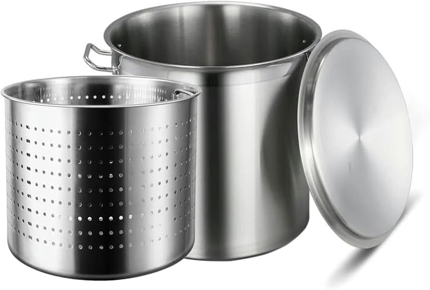 27Qt/45Qt/63Qt Stainless Steel Stockpot - Versatile Turkey Fryer & Seafood Crab Boil Pot with Lid & Strainer Basket, Double Handle for Outdoor & Home Cooking, 40x40cm