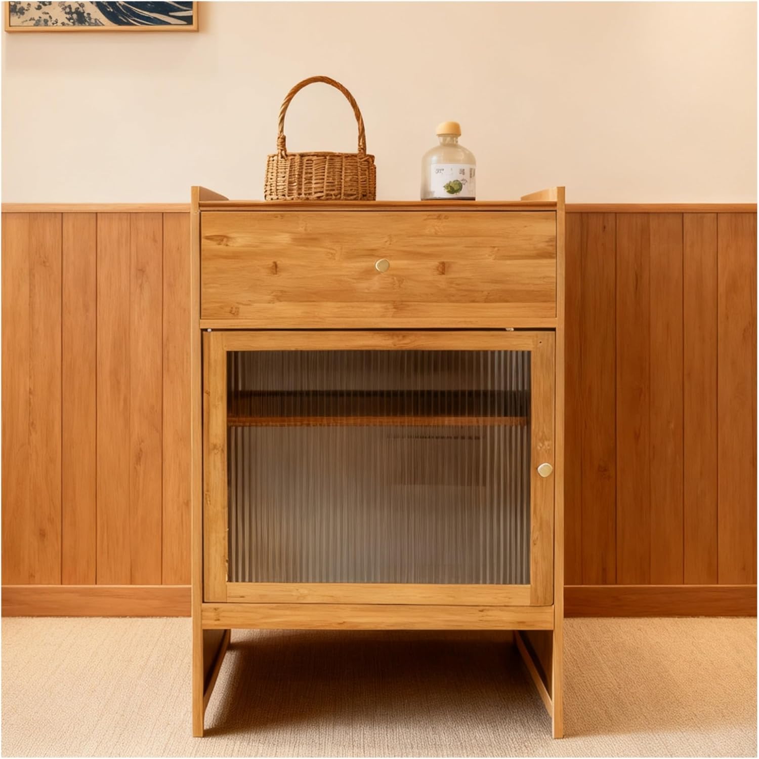 Robot Vacuum Hidden Cabinet, Robot Vacuum Hidden Storage Cabinet Bamboo Storage Rack for Living Room, Bedroom, Side Table, Easy to Clean(Natural)