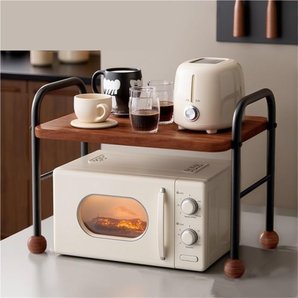 Microwave Oven Rack, Kitchen Coffee Maker Storage Shelf, Multi-functional Countertop Stand for Living Room, Dorm and Bedroom(Black,60cm/23.6in)