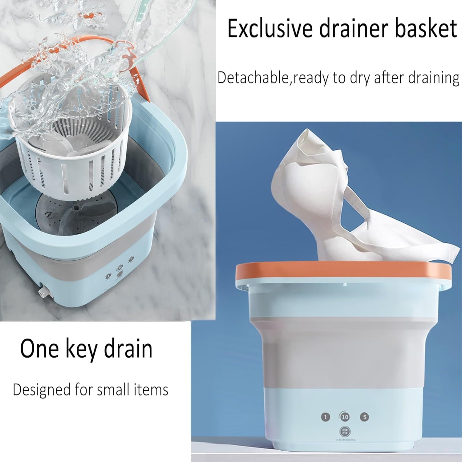 4.5l Portable Washing Machine, Mini Washing Machine Foldable, Small Washer Machine Mini, with Drain Basket for Apartment, Laundry, Camping, Rv, Travel, Underwear, Personal, Baby (Color : Blue)