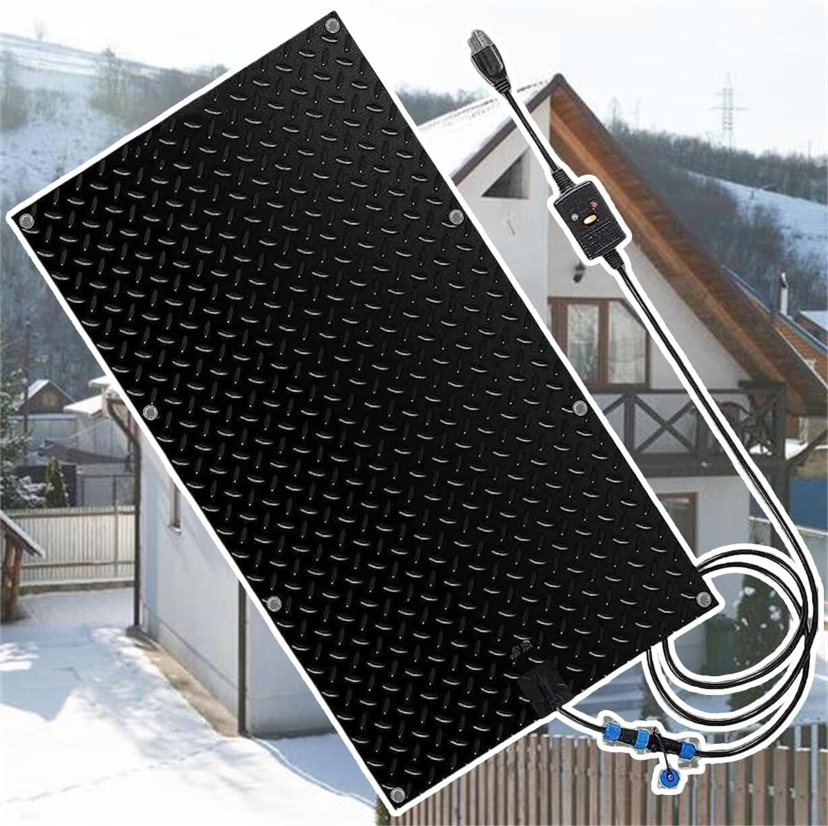 Heated Snow Melting Mats 1/2/3/4/5 pcs Outdoor Slip Proof Ice Heated Rubber Mat Heated Snow Melting Mats Driveway,Snow Melting Walkway Mat for Winter Snow Removal(1 Pcs,10x48in/(25.4x121.9 cm)
