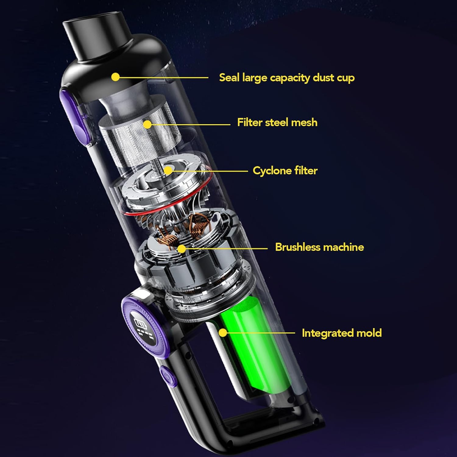 Handheld Car Vacuum Cleaner 14000PA Powerful Suction Cordless Rechargeable Portable Mini for Home HD Display LED Light Effectively Remove Dust Debris