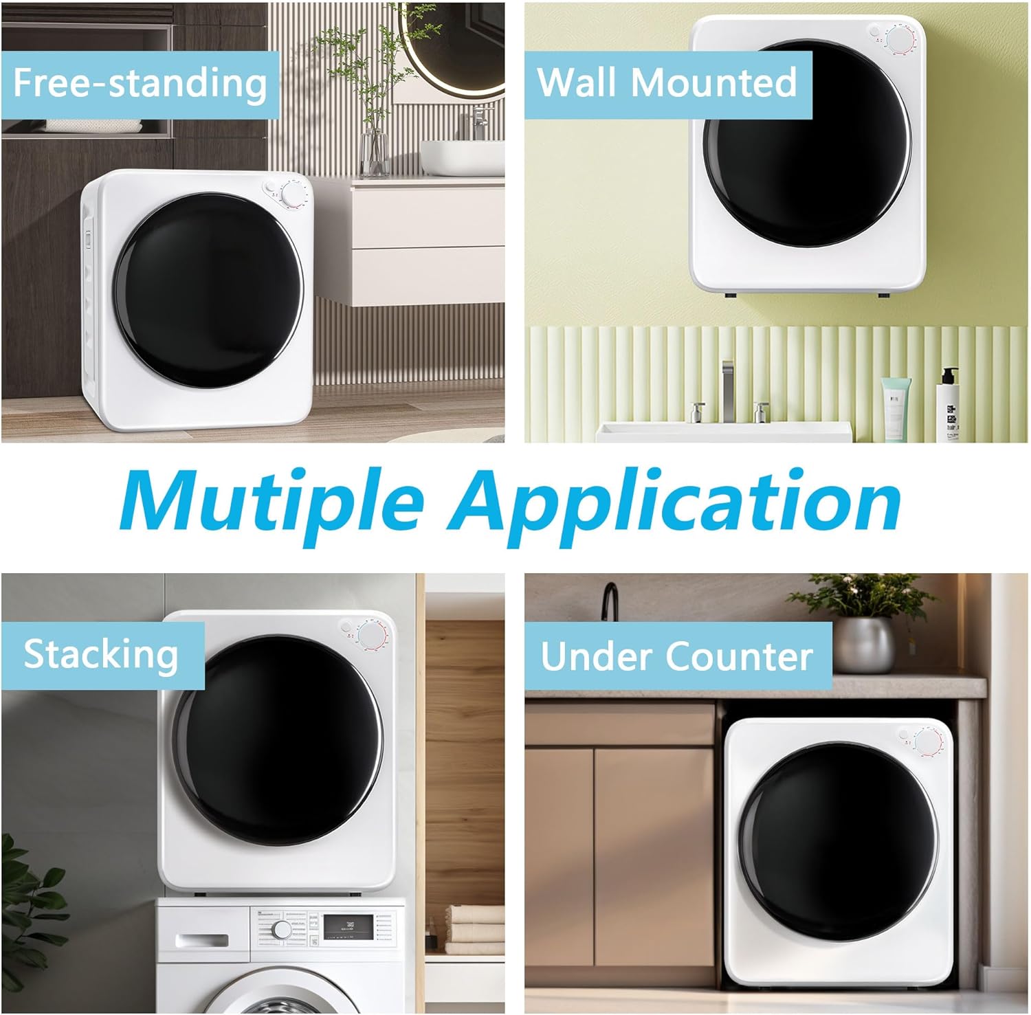 800W Electric Portable Clothes Dryer, High End Laundry Front Load Tumble Dryer Machine with Stainless Steel Tub, 5 Mode Simple Control Knob, Ideal for Apartments, Dorms, and RVs