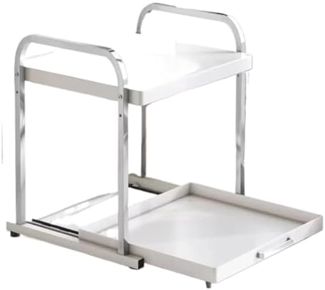 Pull-out Microwave Oven Kitchen Shelf Free Standing Spice Storage Rack Electrical Appliances Shelves 2 Layers(Almond white 42cm)