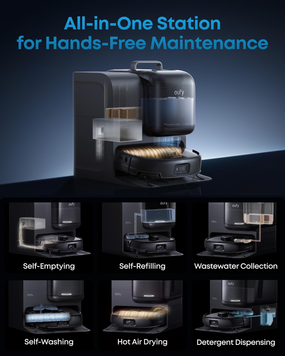 eufy Robot Vacuum E28, Portable Carpet for Deep Cleaning, HydroJet System with Roller Mop, All-in-One Robot Vacuum and Mop Combo, 20,000 Pa Suction, Zero-Tangling, Corner-to-Edge Cleaning (Upgraded)