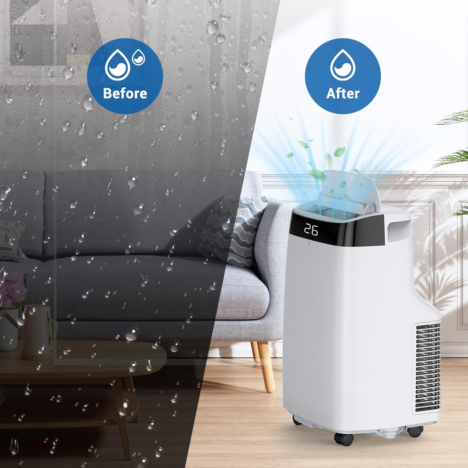 10000 BTU Portable Air Conditioners with Remote Control, 4-In-1 Cooling AC Unit for Room Up to 450 Sq.Ft, 3 Wind Speeds, 24H Timer, Auto Swing, Easy Install for Bedroom, Dorm, Office