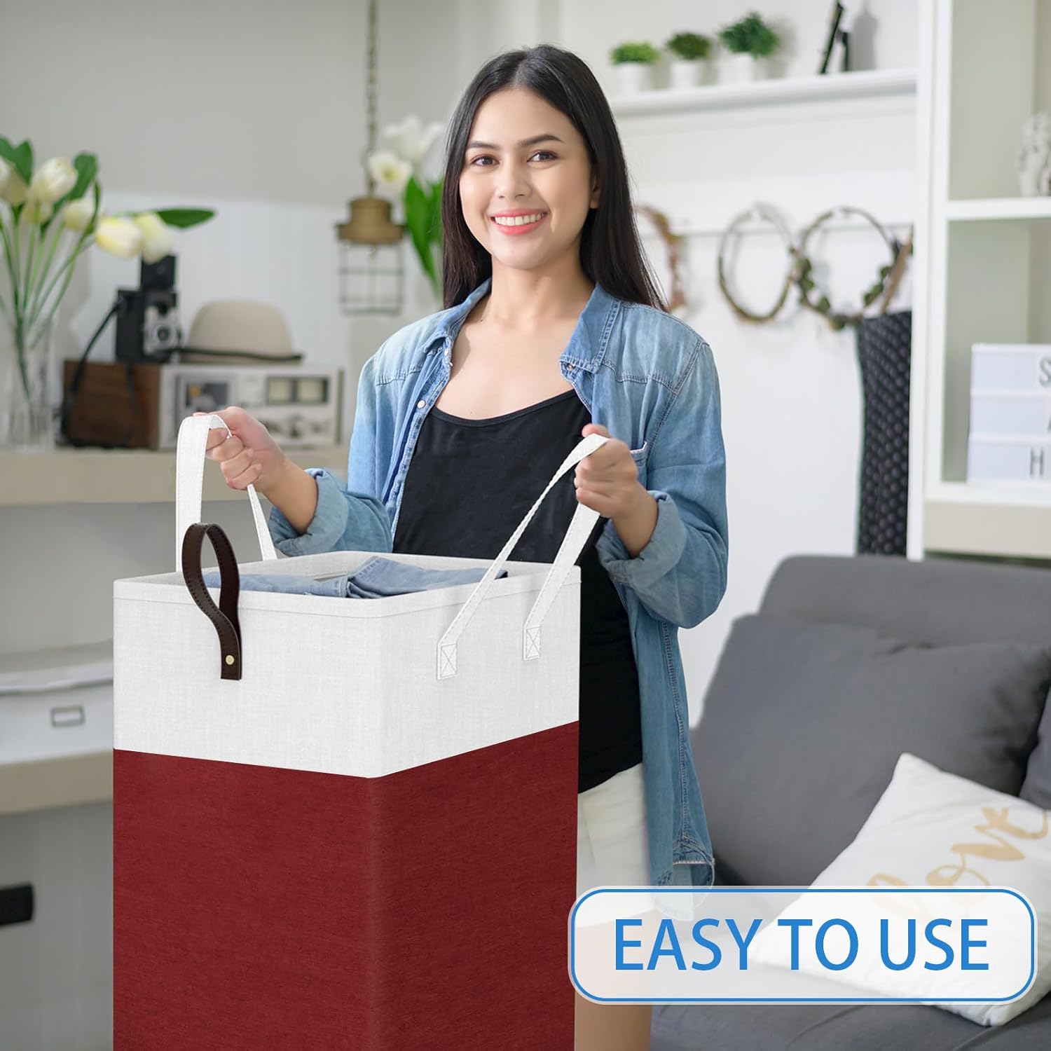 HomeHacks 90L Large - Capacity Rolling Laundry Basket, Laundry Hamper with 4 Smooth Wheels, Collapsible Waterproof Clothes Basket, Freestanding Hamper with Handles for Bedroom/Dorm/Laundry Room (Red)