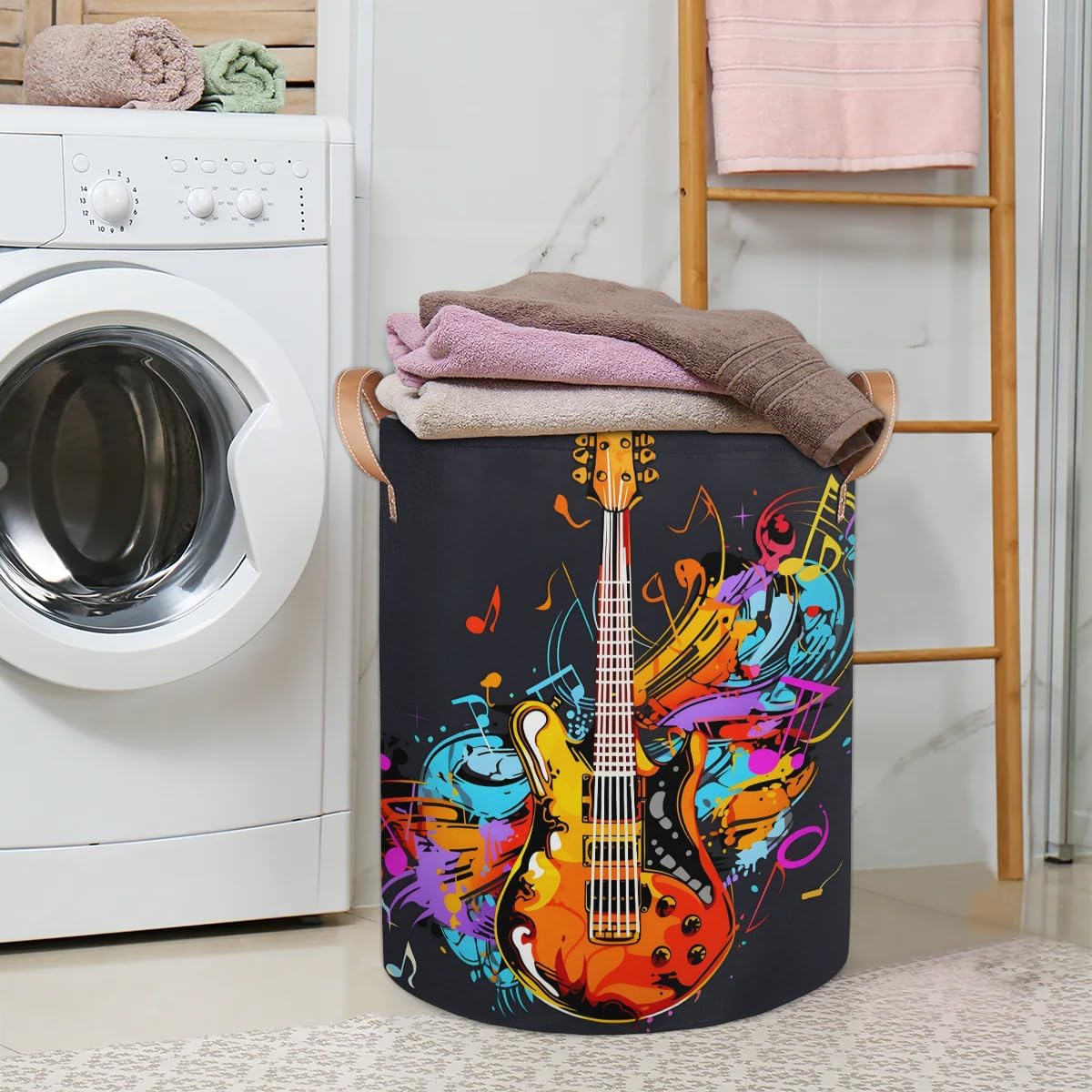 Guitar Music Note Laundry Basket Guitar Music Note Laundry Hamper Collapsible Waterproof Storage Bins Clothes Storage Basket for Dorm Family Toys Storage