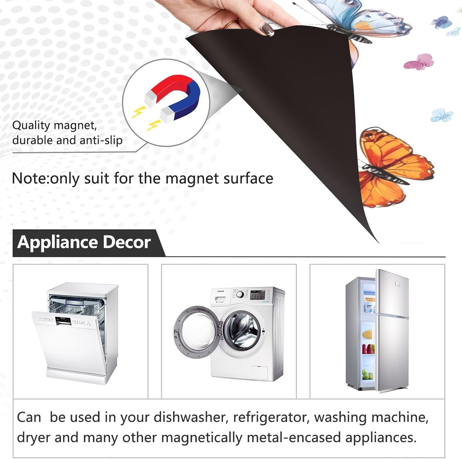 Dishwasher Magnet Cover Large Magnetic Stickers Two Cats Flower Butterfly Front Dishwasher Cover Reusable Decal for Home Kitchen Anti-Scratch Refrigerator Decorative Lid Washing Machine Laundry 23