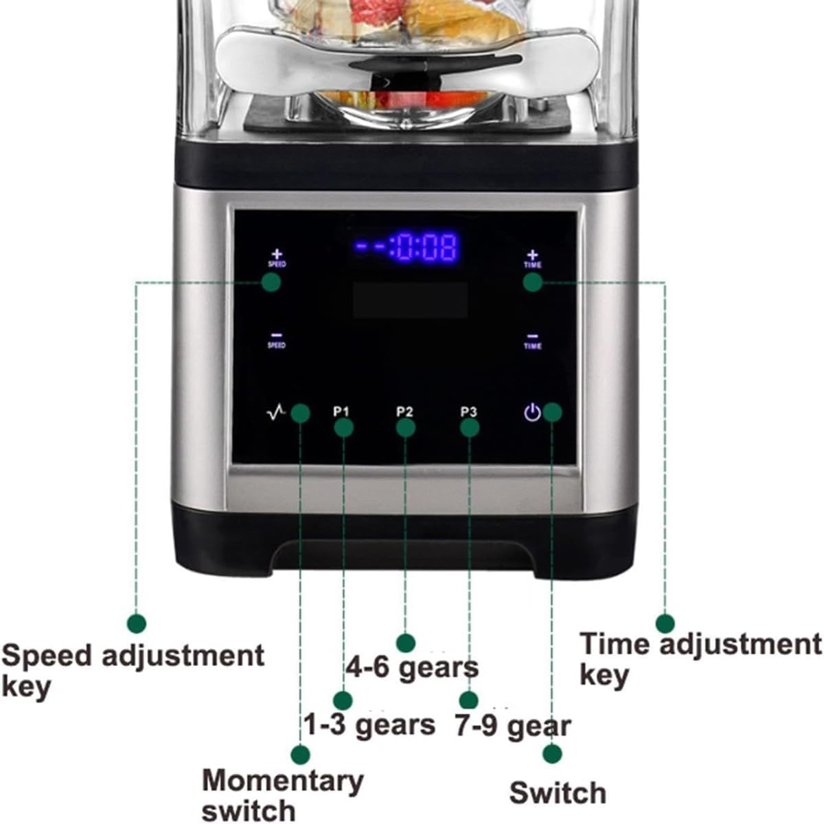 Commercial Shaved Ice Machine,1800W Professional Electric Blender,1.8L Multifunctional Stand Smoothie Maker with Mute Hood,Speed Adjustable and Timing Regulation,for Party Activities(Touch type)