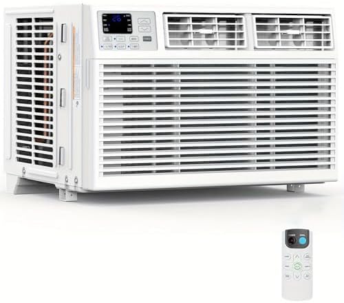 Kndko Window Air Conditioner, 8000 BTU AC Unit with Remote Control for Rooms up to 350 sq ft. High Cooling Capacity, 4 Modes, LED Display, 24H Timer, Reusable Filter, Easy Install Kit