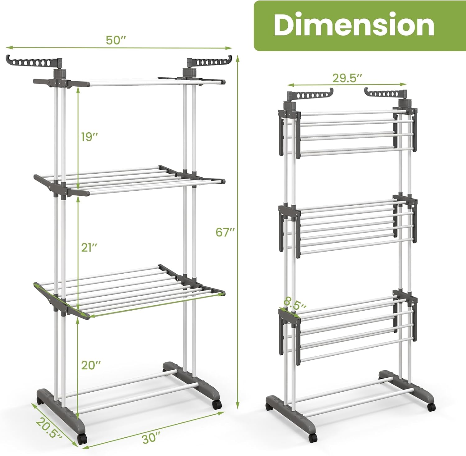 Giantex Foldable Clothes Drying Rack, Oversized 4-Tier Collapsible Laundry Rack w/ 3 Retractable Trays, Hanger Holders, Moveable Laundry Garment Dryer Stand w/Wheels for Indoor Outdoor Use