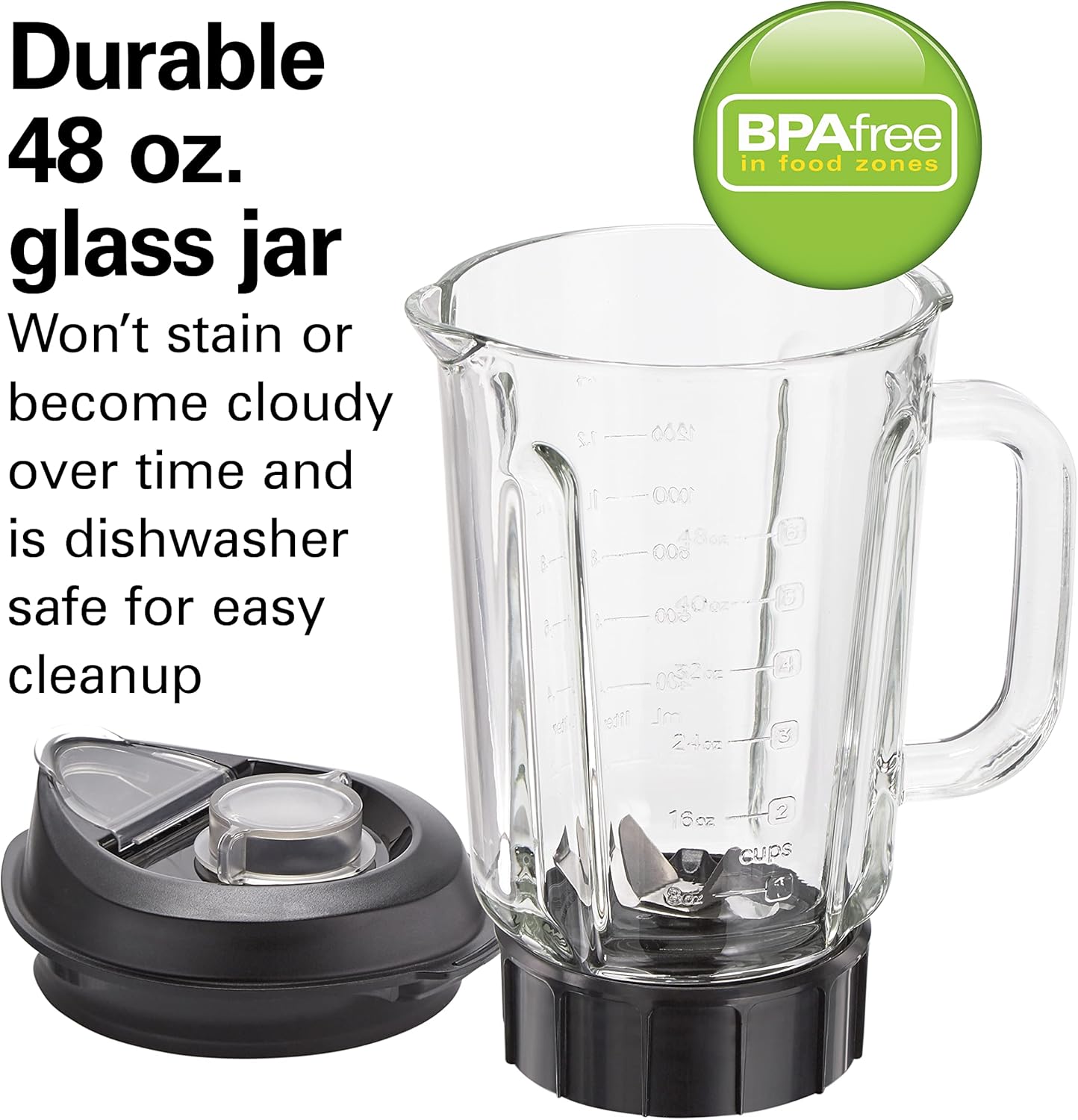 Hamilton Beach PowerMax Professional-Performance Blender for Shakes and Smoothies, Puree and Ice Crush, 48oz BPA-Free Glass Jar, 1680 Peak Watts, Stainless Steel Blades, Gray (58600J)