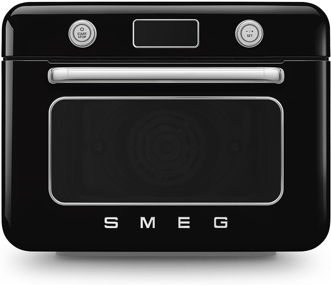 SMEG COF01Countertop Combi Oven - Multi-Function Grill, Air Fry, Steam, Bake, Convection, Defrost, and Warm, 10 Cooking Functions - Made In Italy (Black)