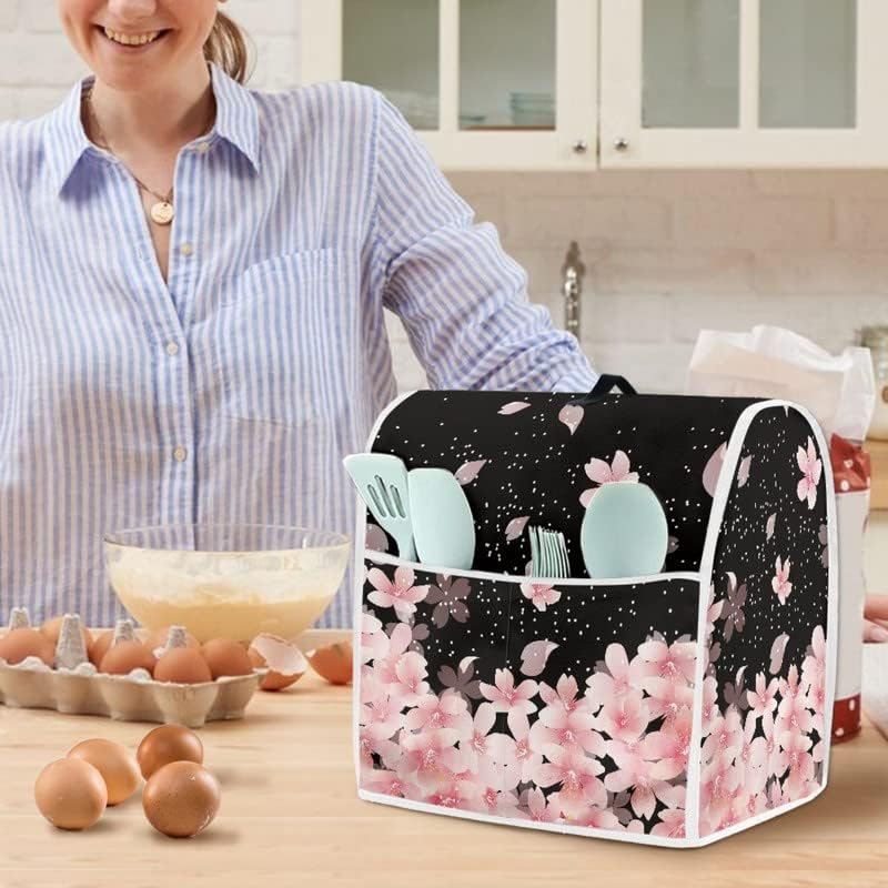 Sakura Flower Universal Blender Cover, Cherry Blossom Floral Appliance Cover Blender Fingerprint Protection with Pocket