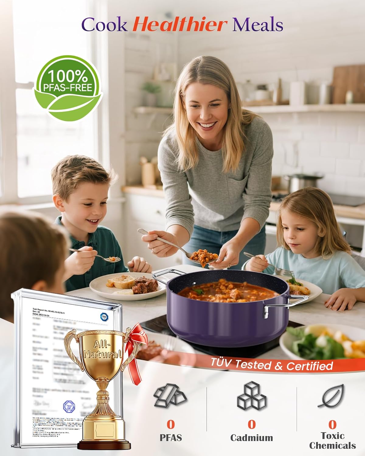 Nuwave Essential Series 5PC Ceramic Cookware Set PFAS-Free, G11 Duralon Blue Coating, Pots and Pans Set Non Stick, Diamond Scratch-Resistant,Stay-Cool Handle, Metal Lid,Induction Ready,Dishwasher Safe