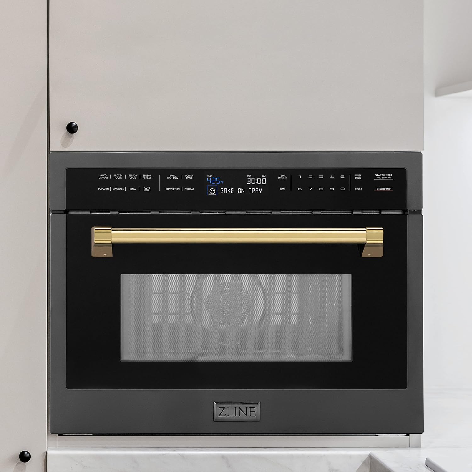 ZLINE Autograph Edition 30” 1.6 cu ft. Built-in Convection Microwave Oven in Black Stainless Steel and Champagne Bronze Accents