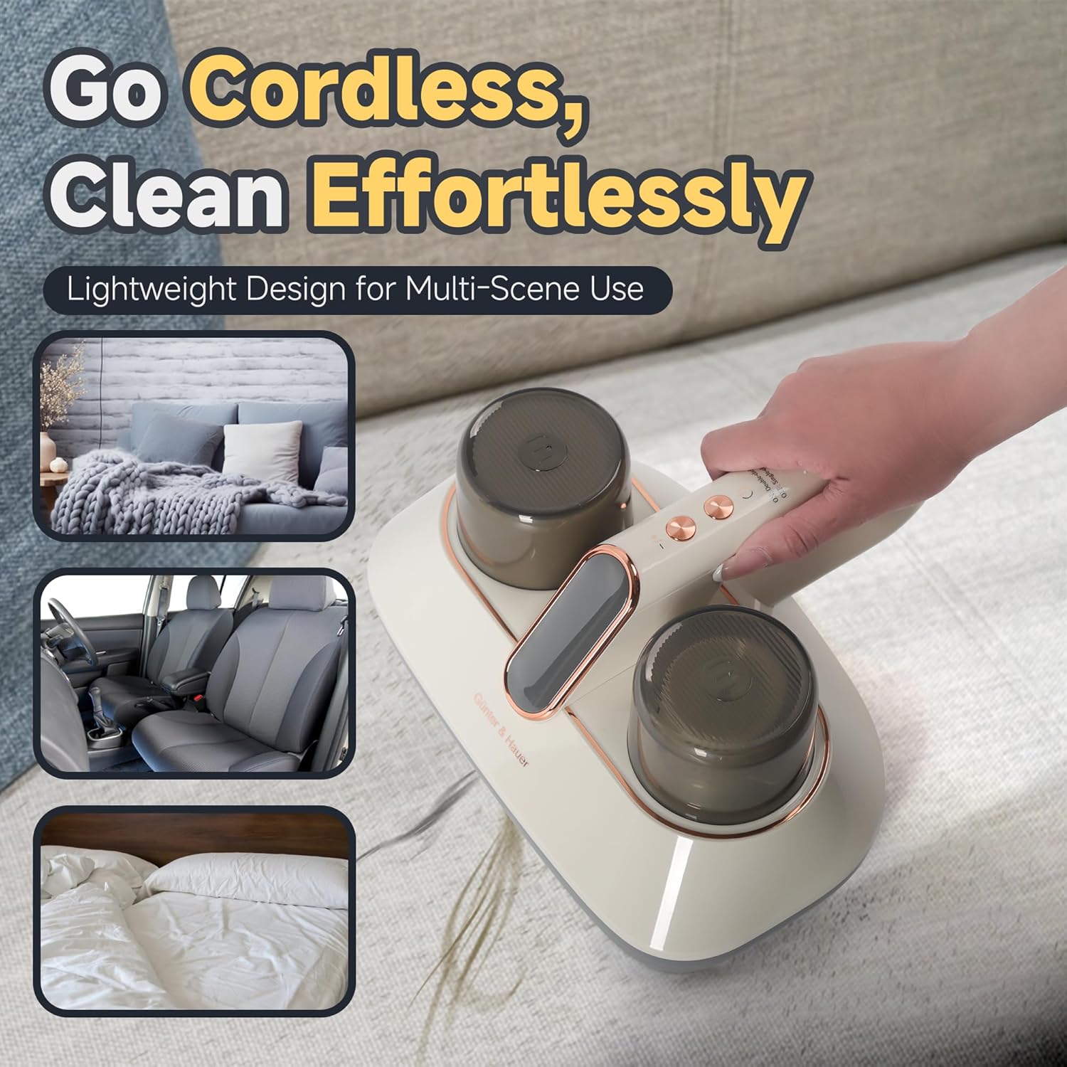 Mattress Vacuum, Pet Hair & Dust Removal, Handheld Vacuum Cleaner for Couch & Bed, Long-Lasting Battery, UV Light, Mattress Cleaner Machine with Washable HEPA 10 Filter, 13KPa Strong Suction