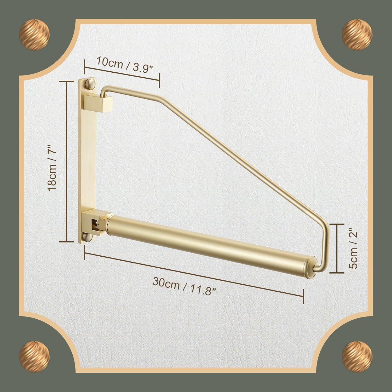 NEWRAIN Folding Wall Mounted Clothes Hanger Rack Clothes Hook Solid Brass with Swing Arm Holder Clothing Hanging System Closet Storage Organizer Heavy Duty Drying Rack Wall Mount,Brushed Gold