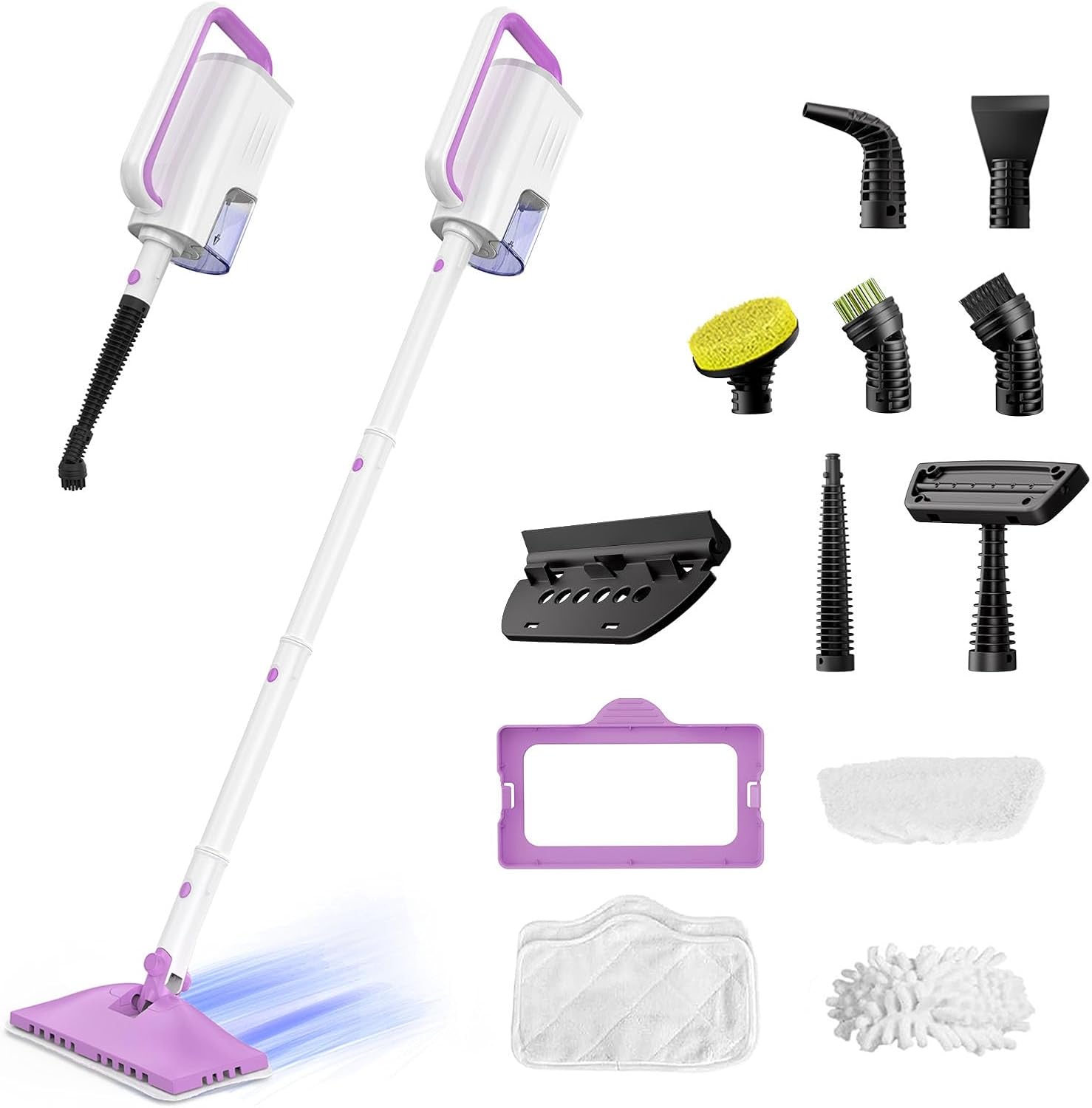 Steam Mops for Floor Cleaning,All-in-One Steam Cleaner for Home with 2 Levels Steam Mode,350ML Tank,23FT Cord, Detachable Handheld Steam Cleaner for Tile,Grout,Furniture,Carpet,Grill,Wall (Purple)