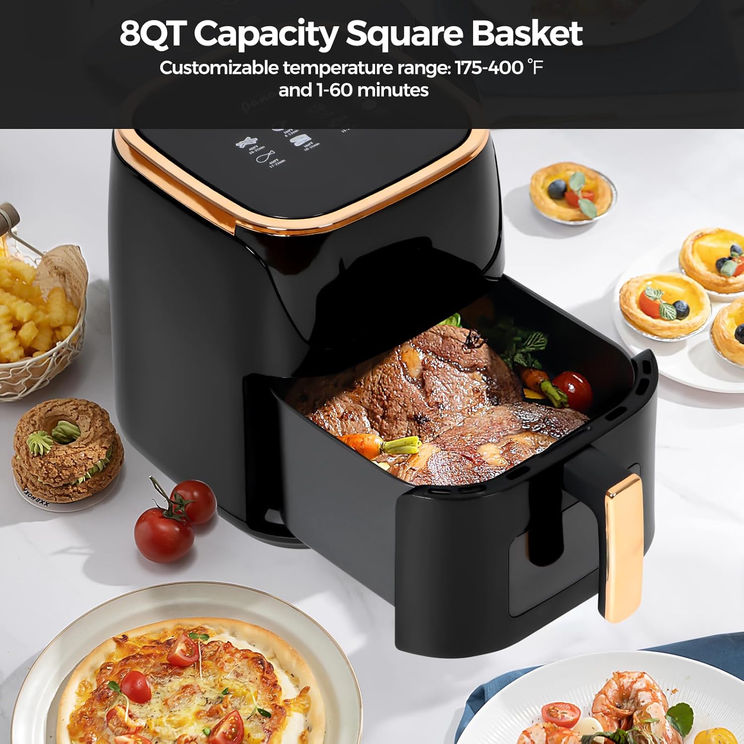 Panana Air Fryer, 8QT Large Capacity Air Fryer, Oilless Healty Cooker Airfryer Oven with 8 Presets, 1500W Air Fryers for Quick Meal, Home Use