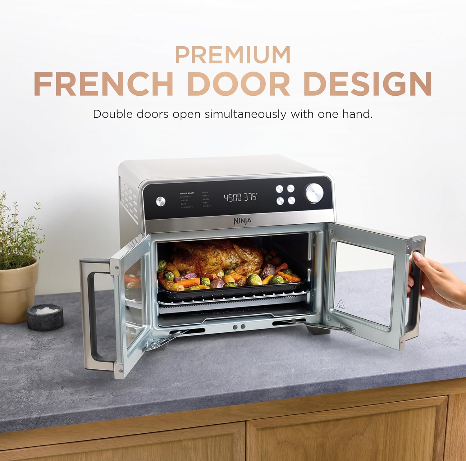 Ninja | French Door Premier | Air Fryer, Convection Oven, Toaster | 5-qt Air Fry Basket, Sheet Pan, Wire Rack, Broil Rack | PFAS-free Cooking Surface, Dishwasher-safe Accessories | FO101 (NEW)