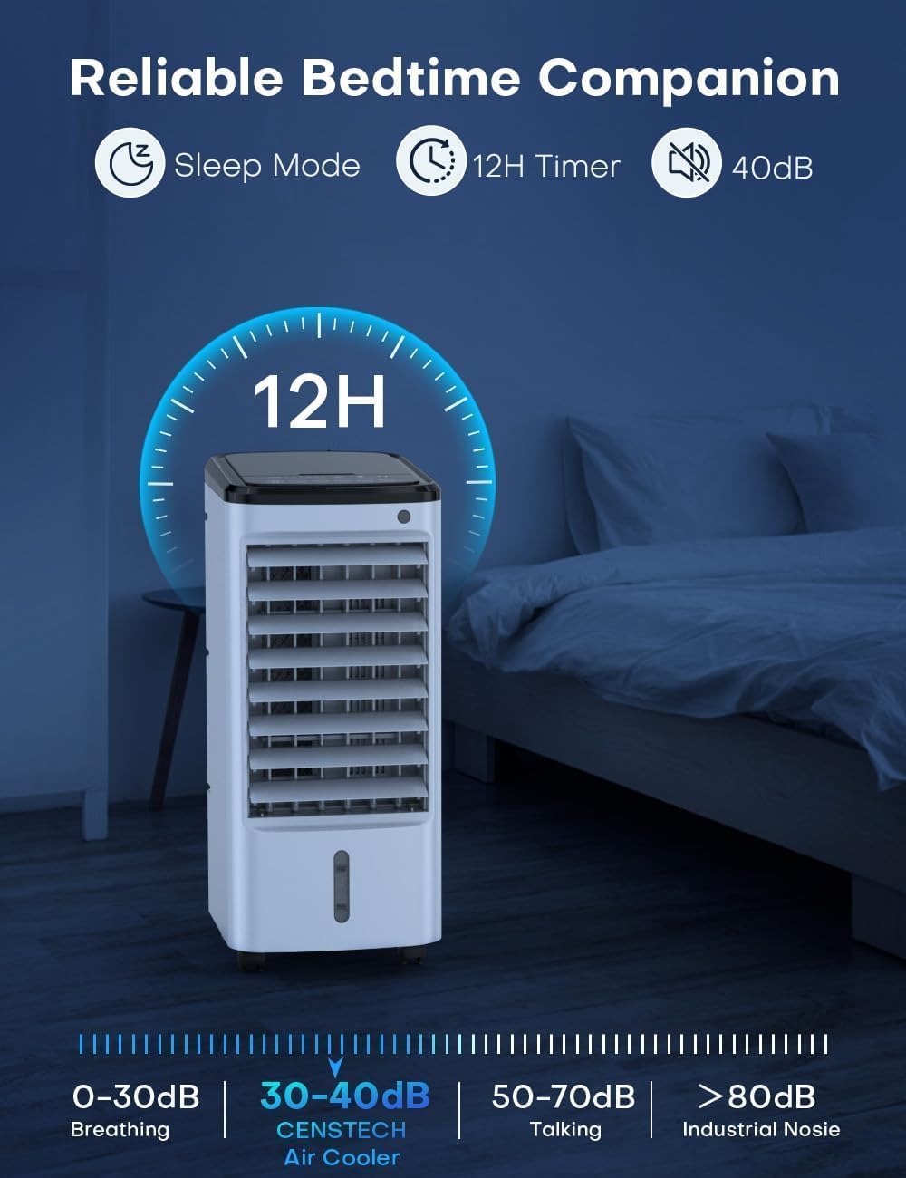 Windowless Air Conditioner with 6 Ice Packs, 3 Modes & 3 Speeds Swamp Cooler Air Conditioner, 12H Timer, 4L Tank for 24H Cooling, Remote, Dual Tank Portable Air Conditioners No Windows Needed