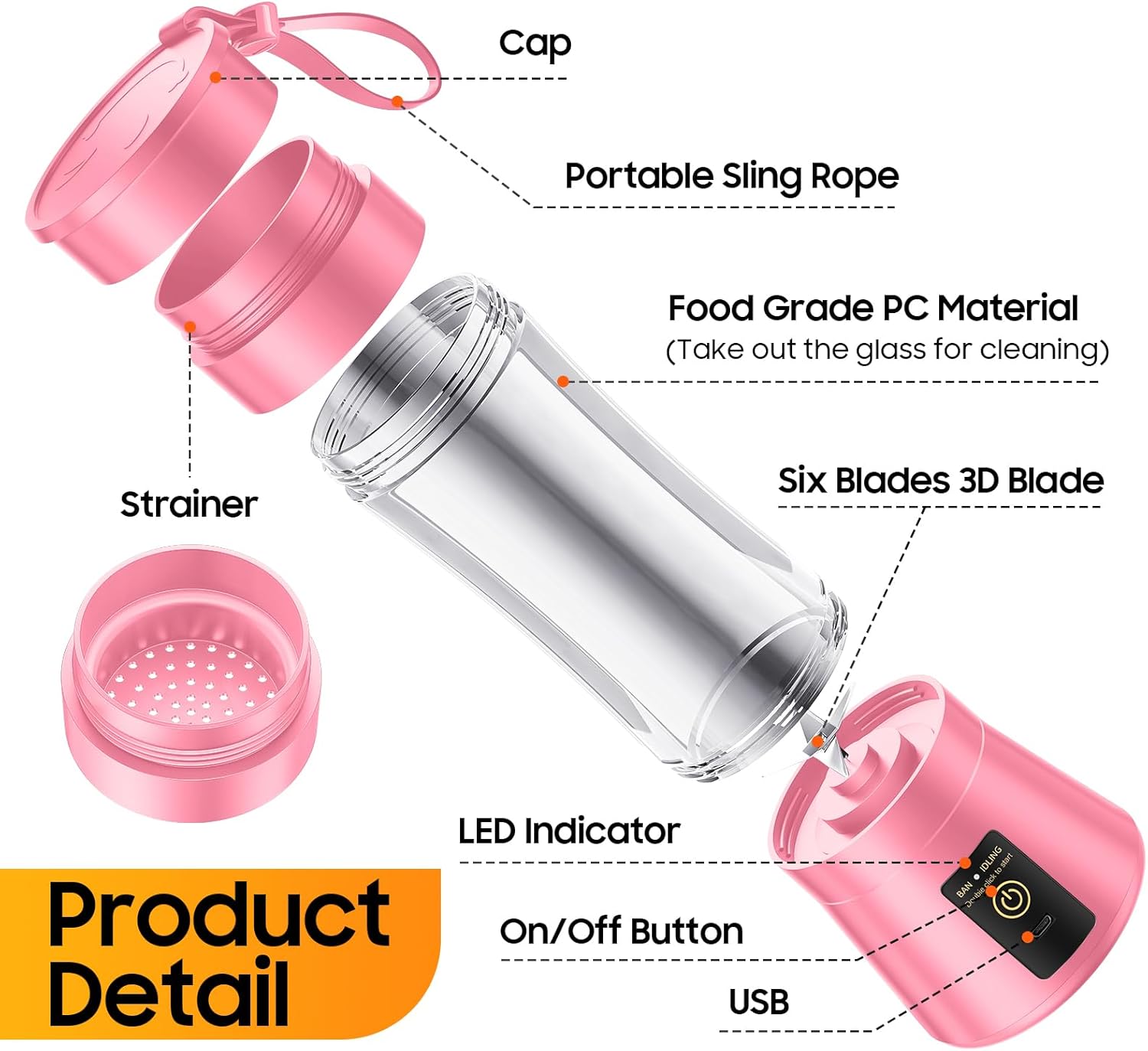 Cordless Portable Personal Size Blender - Mini Blender Make Smoothies and Shakes, 380Ml BPA Free Travel Cup, Powerful Blending Suit in Office/Home/Gym