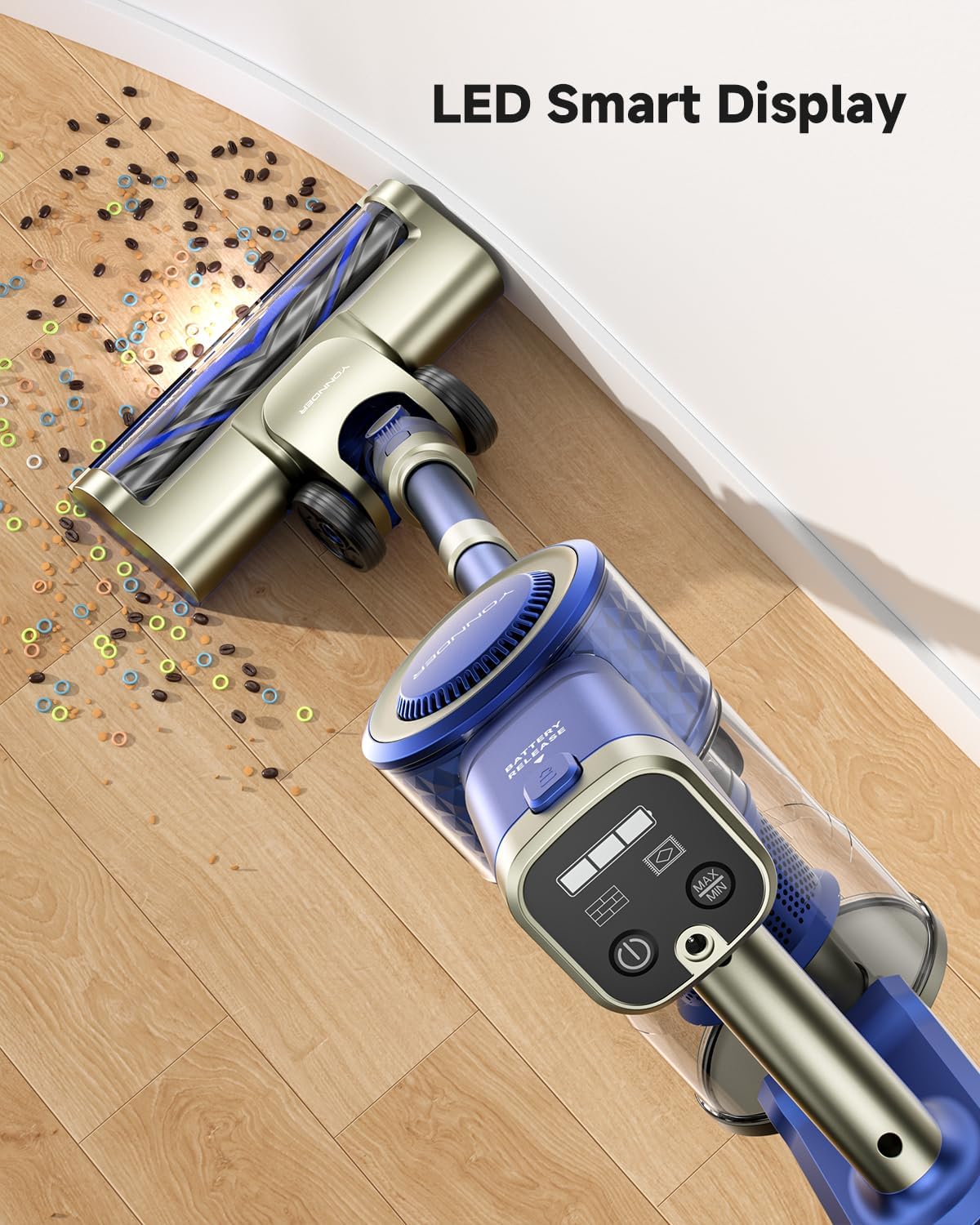 YONNDER Cordless Vacuum Cleaner 40KPA, 6-in-1 Lightweight & Detachable Battery, Powerful Suction for Home, 6-Stage Filtration, Tangle-Free V-Shaped Brush, for Hard Floor/Carpet/Pet Hair