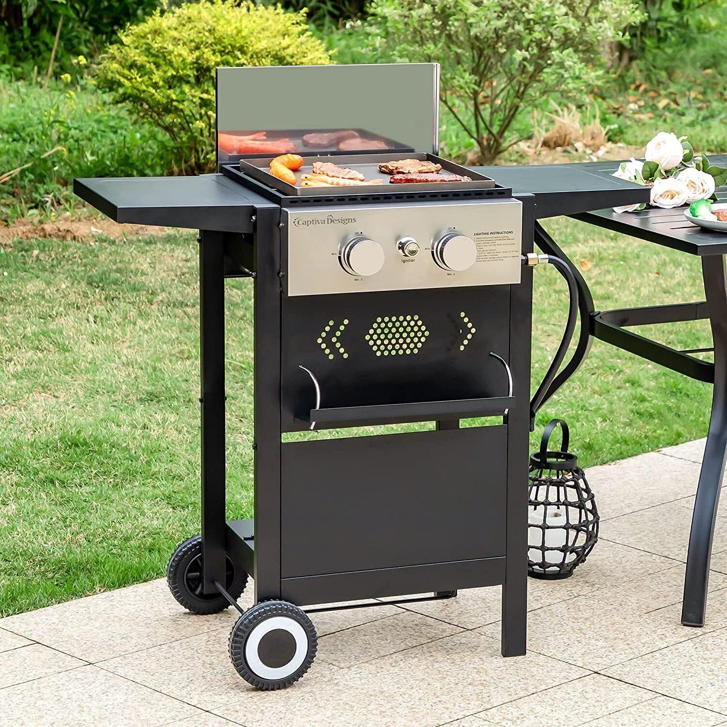SLEE Propane Gas Grill 2 Burner Flat Top Griddle Outdoor Cooking BBQ Garden Barbeque